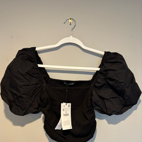 Women's Black Zara Cropped Top - Size Medium NWT - Picture 9 of 13